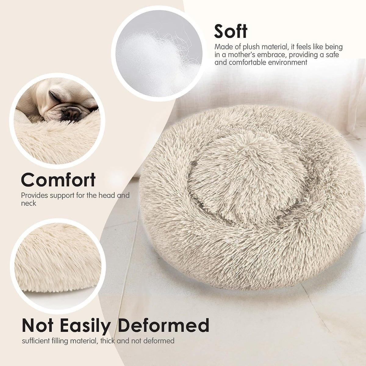 Hoewina Dog & Cat Bed for Indoor Cats - Light Brown / 24.0"L x 24.0"W x 8.0"Th - image 4