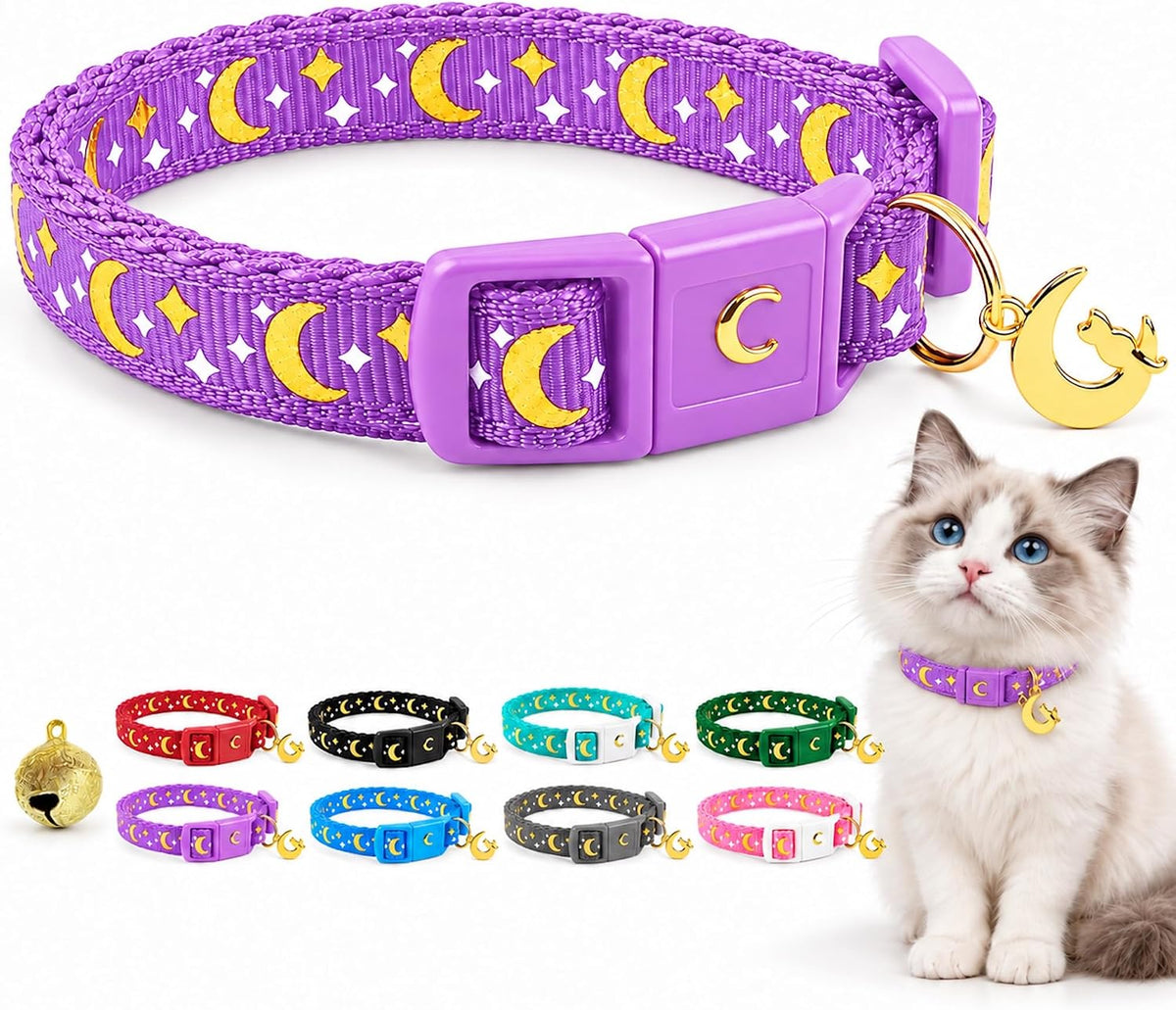 Breakaway Cat Collar with Bell for Kittens & Cats – Essentials for Cats - Lavender / 6.5-10 Inch (Pack of 1)