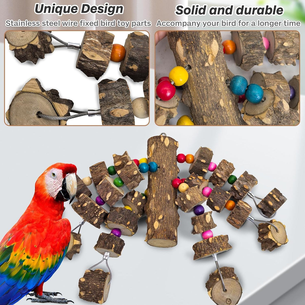 Macaw Toys Extra Large Parrot Toys Natural Wood Bird Chewing Toys - B: Wire Link, Pepper Wood - image 3