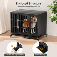 38 inch Heavy Duty Dog Crate with Self-Locking Latch, Indestructible Steel Large Kennel with Enclosed Design, Chew-Proof and Escape-Proof Pet Cage for High Anxiety Dogs