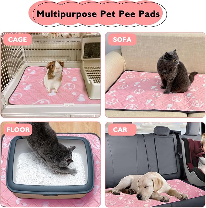 4 Pack Guinea Pig Bedding - Washable Guinea Pig Liners for Midwest Cage, Waterproof Reusable Pee Pads Super Absorbent Mats for Small Animals Pet Rabbit Bunny Hamster Rat (Pink, 48 x 24 Inch)