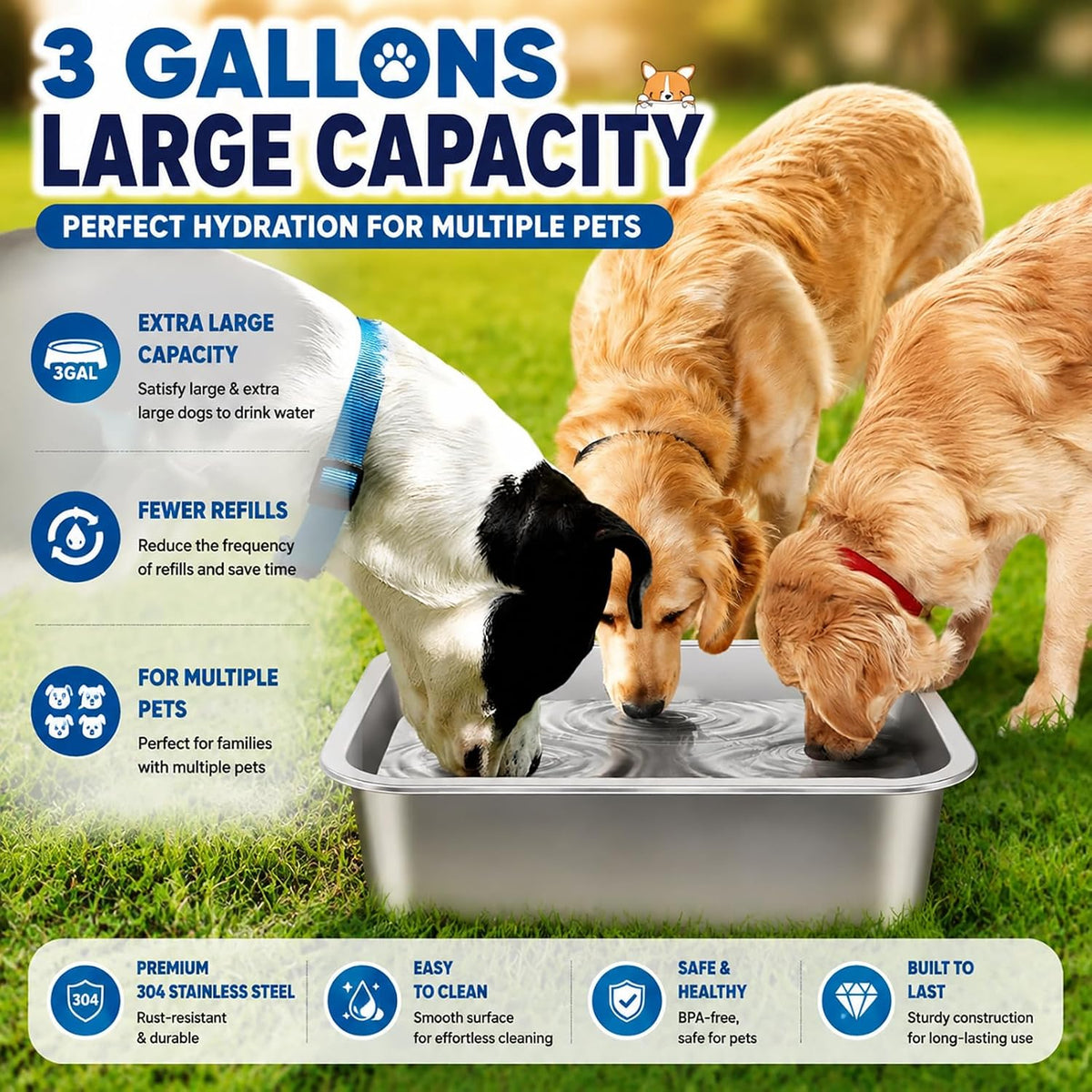 3 Gallon Large Water Bowl for Dogs - 1 Bowl / 3 Gallons - image 4