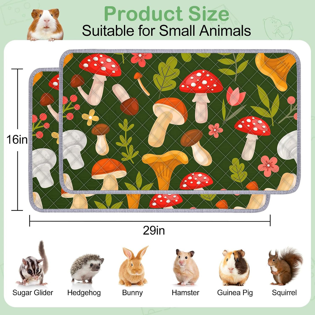 Unicorn Catcher 2 Pack Washable Guinea Pig Cage Liner - Mushrooms / 29X16in - image 2