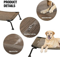 Veehoo Outdoor Elevated Dog Bed, Cooling Raised Dog Cot Bed XL, Portable Waterproof Curved Dogs Hammock Beds for Outside, up to 150lbs, Black Legs, Brown 49"