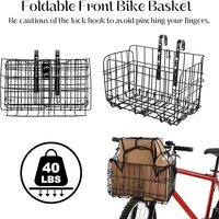 Aodaer Bike Basket with Removable Liner Bag Cargo Net Large Folding Bike Basket Quick Release Metal Ebike Basket Bicycle Storage Basket for Carrying Fruit & Grocery Pets Dogs