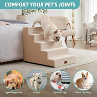 Dog Stairs for Small Dogs, 5 Tier Wider Pet Stairs for High Beds, 23.6" H Non-Slip Dog Steps for Old Cats, Puppies, Small Medium Dogs, 29.5x19.7x23.6 inch, Beige
