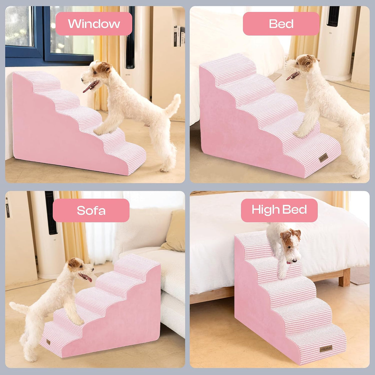 Miorun Dog Stairs for High Beds - White-pink / 5.0 / Stairs 24.5"H - image 4