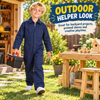 VZQI kids coveralls, navy six-pocket mechanic jumpsuit with front zipper - view 2