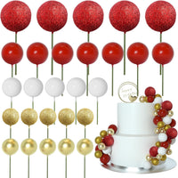 ASTARON 50 Pcs Ball Cake Topper Sticks Mini Balloons for Cake - Gold，red Series