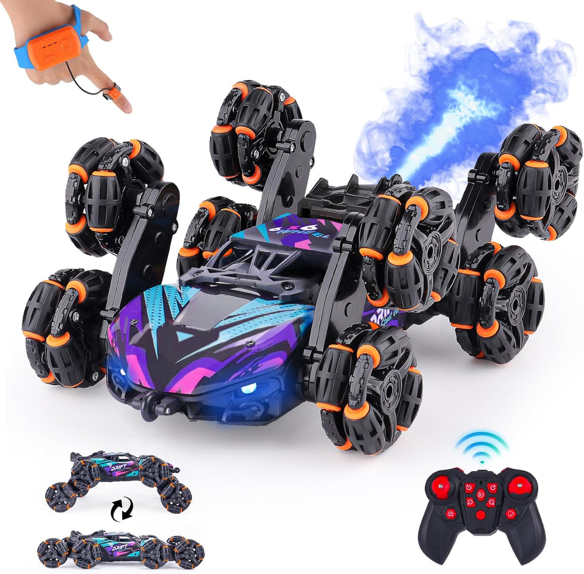 NEXBOX Cool 8 Wheels Hand Controlled rc Stunt Car Toys - Purple