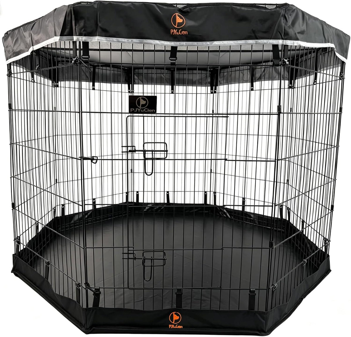 Puppy Playpen with Bottom Pad and Door, 8 Panels 24" H - Black / Large Pen: 42-Inch High / Playpen+Bottom+Top Cover