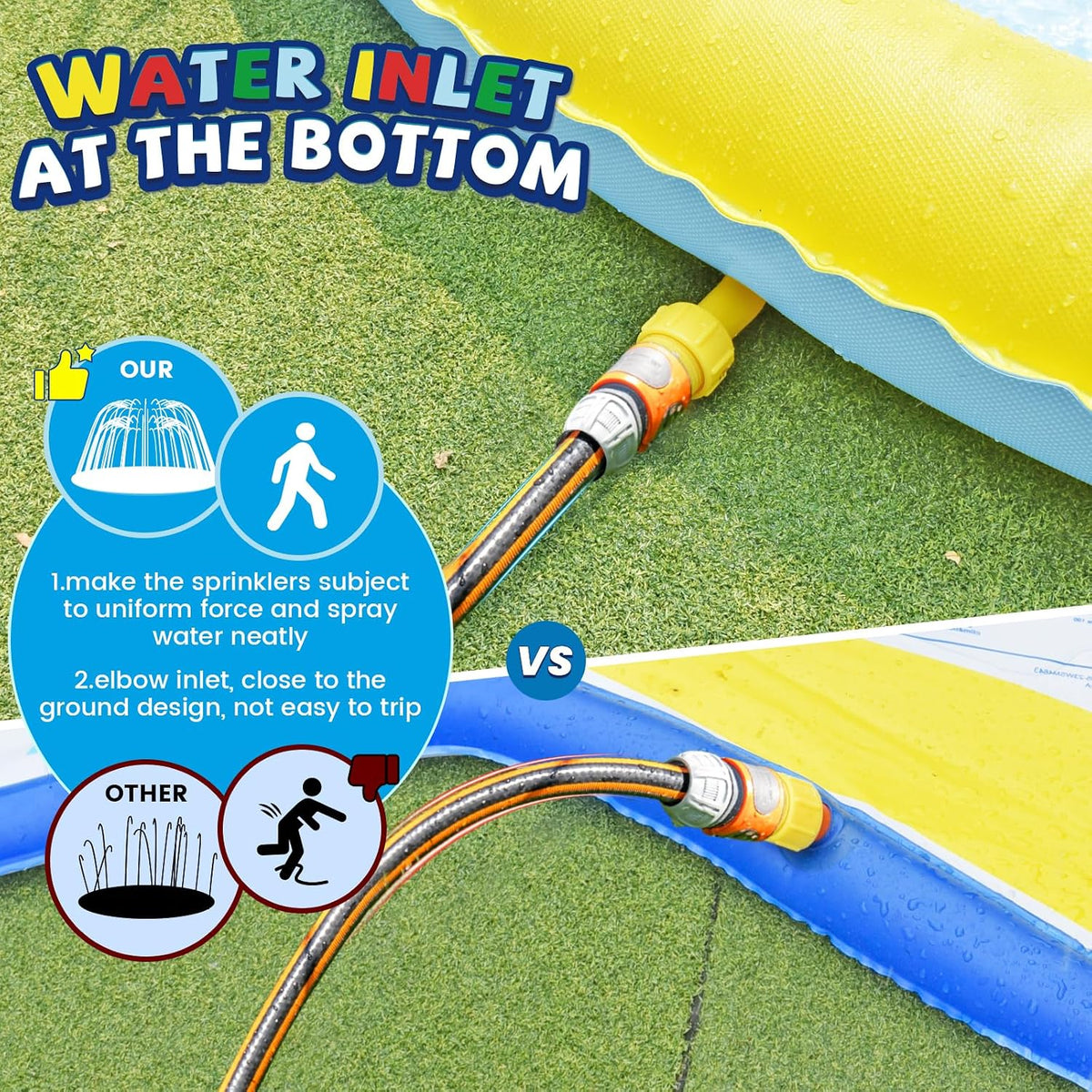 ODOSOLA large non-slip kids splash pad spraying water on a backyard lawn - view 5