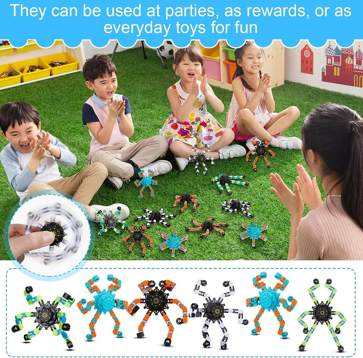 Junkin transformable fidget spinners in white, orange, green and blue - view 15