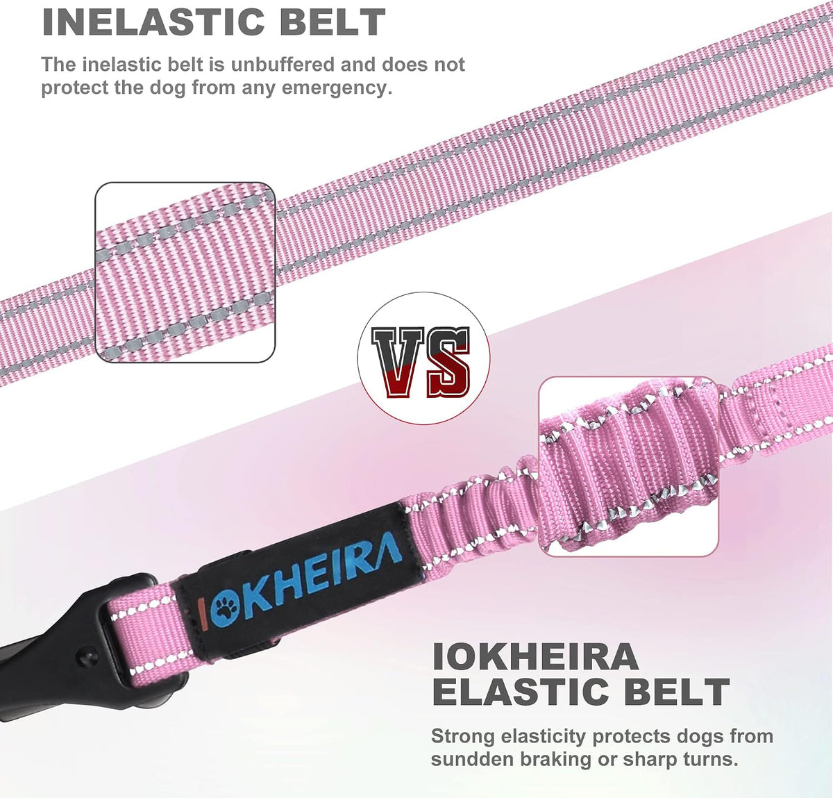 IOKHEIRA Dog Seatbelt, Updated Adjustable Harness Reflective Bungee Dog Car Seat Belt with Aviation - Pink - image 4