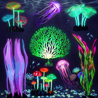Frienda 8 Pcs Glowing Aquarium Fish Tank Decorations, Blue, Pink – Essentials for Fish - Purple, Pink