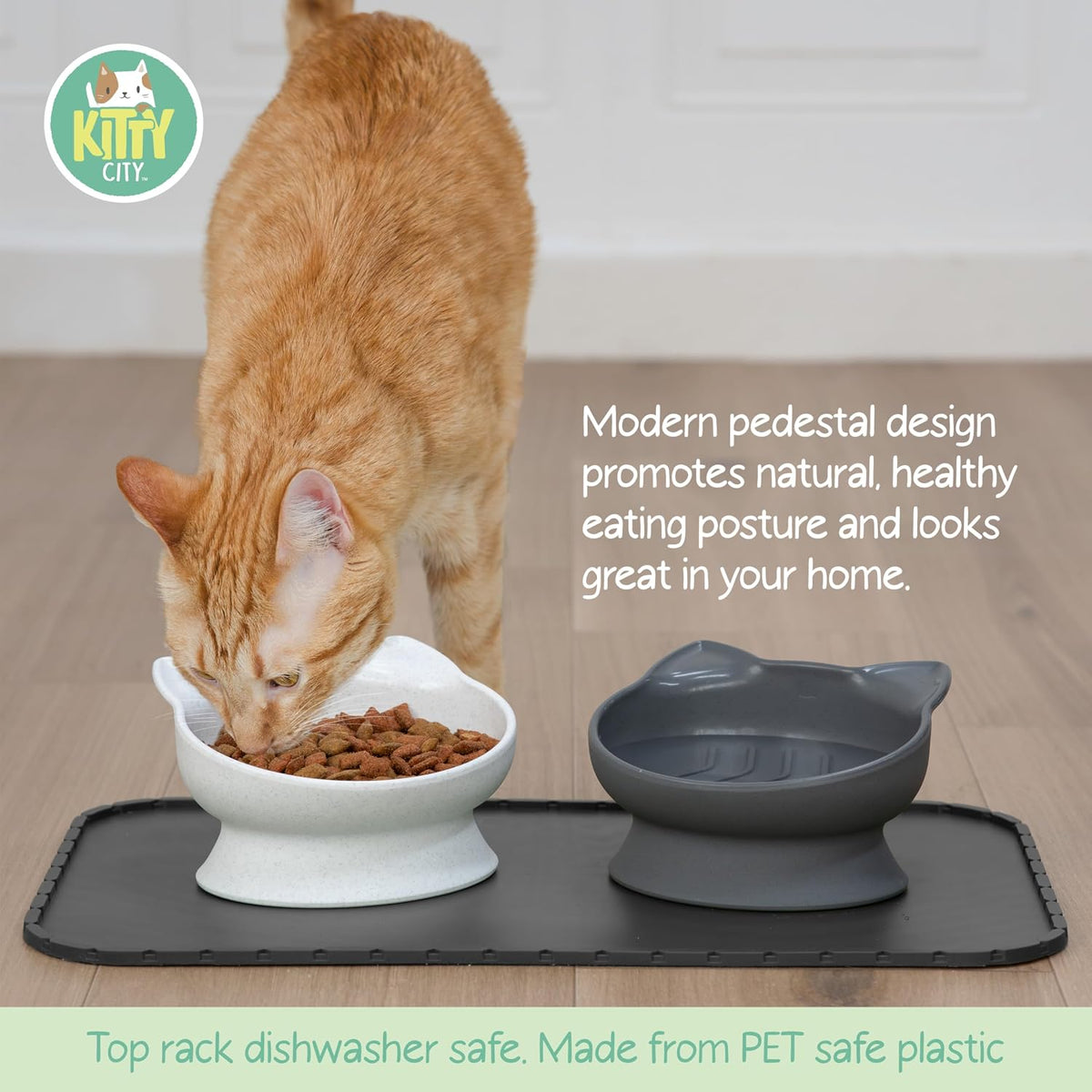 Kitty City Elevated Cat Bowls - White & Gray / Large - Slow Eat - image 2