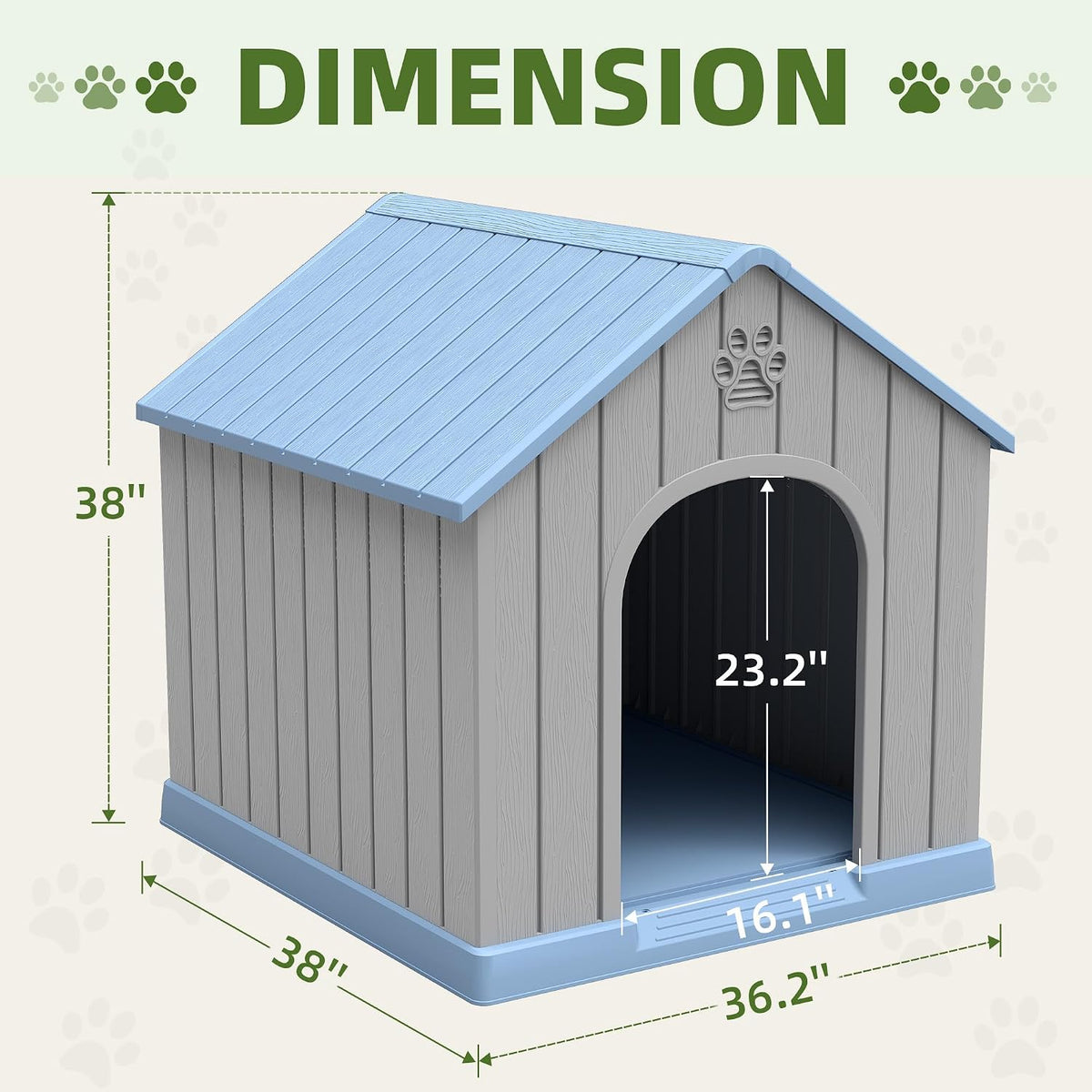 Fancyango Large Dog House for Medium to Large Dogs - Light Blue / 36.2" L × 38" W × 38" H - image 2