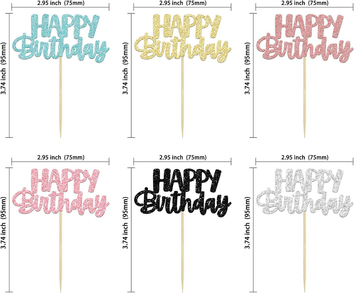 Gyufise 24Pcs Happy Birthday Cupcake Toppers Gold Glitter Celebrating - 6 Colors - image 2