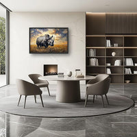 Rhino Large Wall Art Rustic Cool Wild Animal Rhinoceros Pictures Sunset Field Landscape Wall Decor Canvas Print Painting Artwork for Bathroom Living Room Bedroom 36L" x 24W"