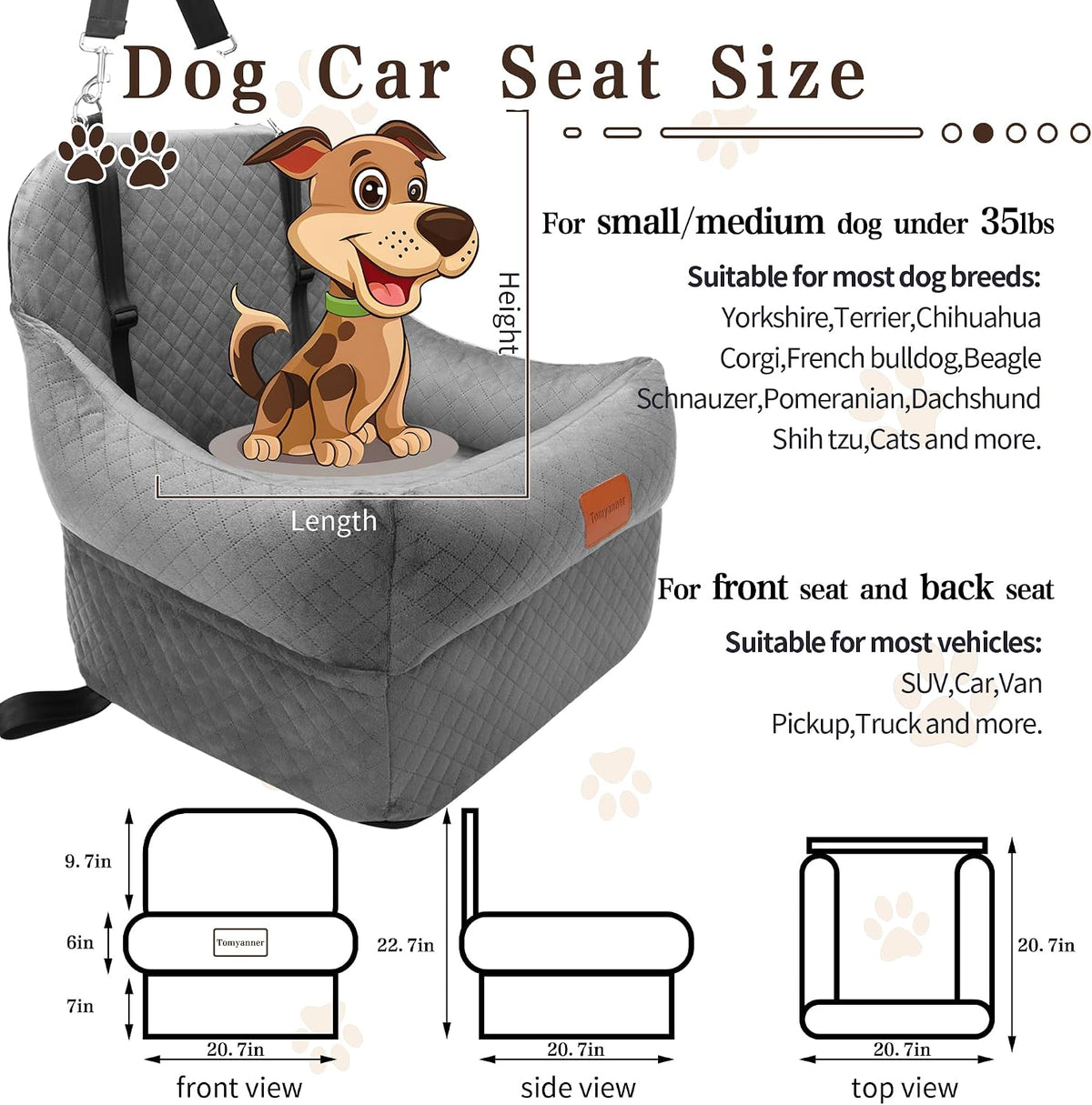 Dog Booster Car Seat for Small/Medium Dogs up to 30 lbs - grey - image 3