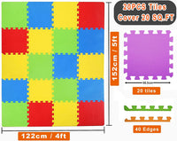 Kangler kids puzzle play mats, 20 colorful interlocking foam floor tiles with borders - view 3