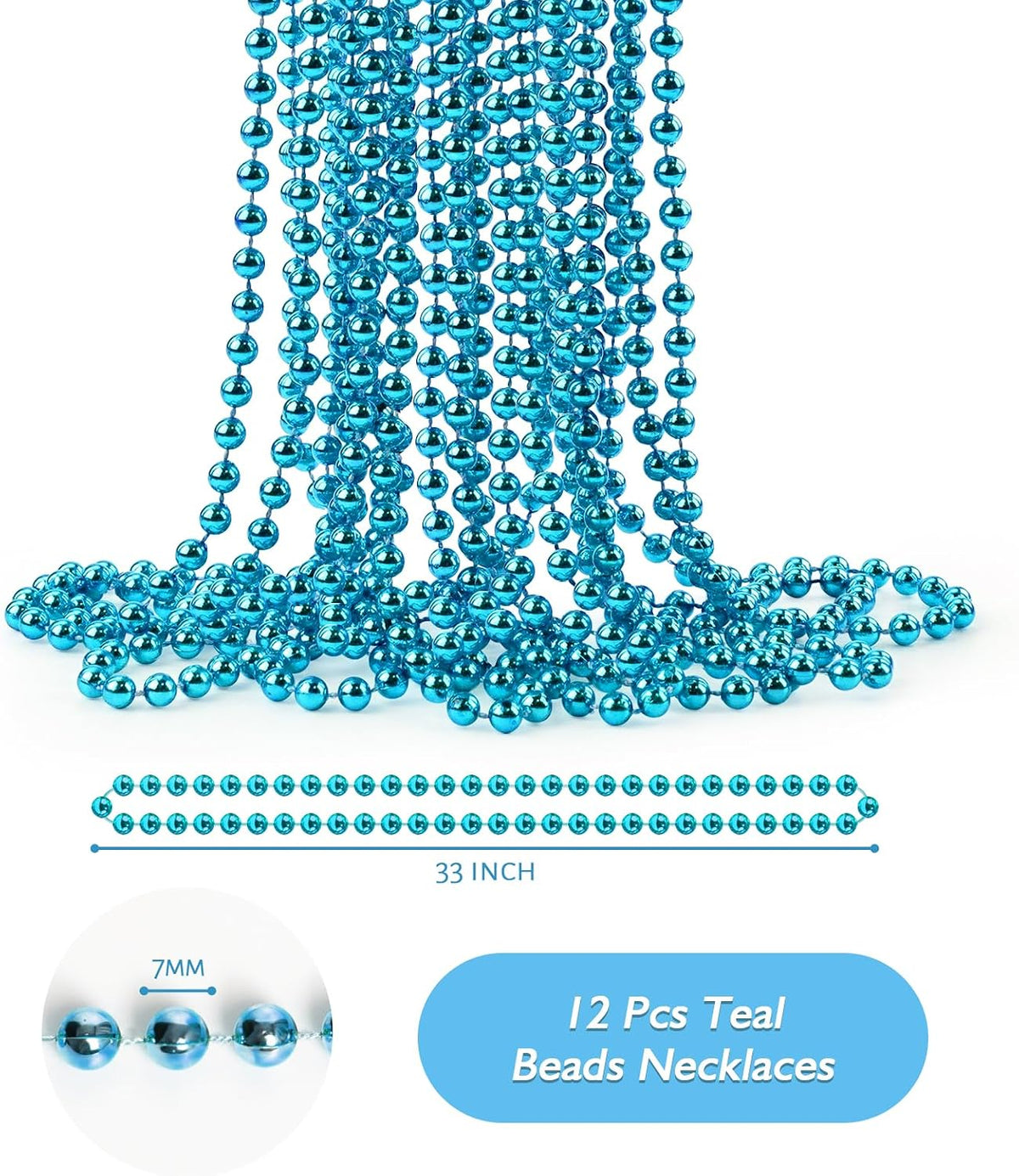 ZZYFGH 12 PCS Bead Necklace, 33'' Mardi Gras Beaded Necklaces – Fun for Kids & Family - Teal - image 2