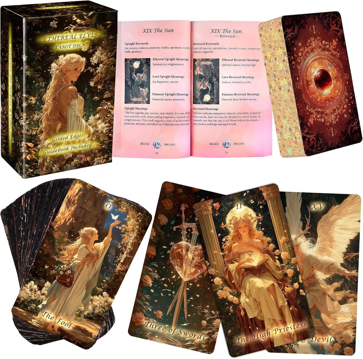 Ethereal Elves tarot cards with gold foil edges, guide book and botanical box - view 2