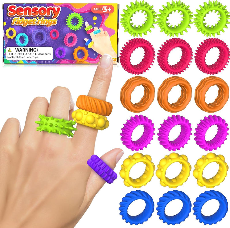 Fidget Toys Sensory Rings for Kids: Quiet Textured Ring 18 Pack - 36 Count