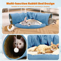 Bunny Tunnel Bed, 2-in-1 Collapsible Rabbit Tunnel Hideout with Mat – Essentials for Small Pets - Blue - image 4