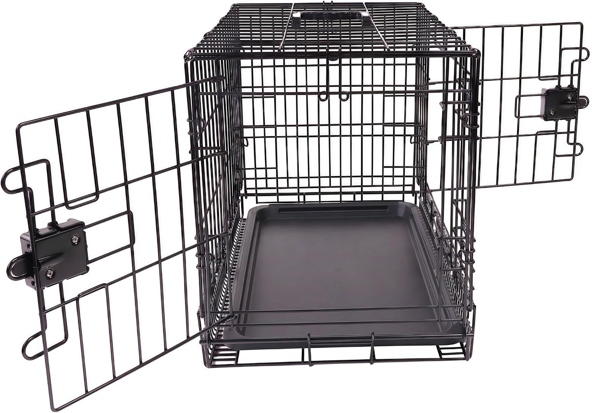 Amazon Basics Portable, Foldable Metal Wire Small Dog Crate with Removable Tray, Divider Panel - 22.0"L x 13.0"W x 16.0"H / Double Door w/ Divider - image 3