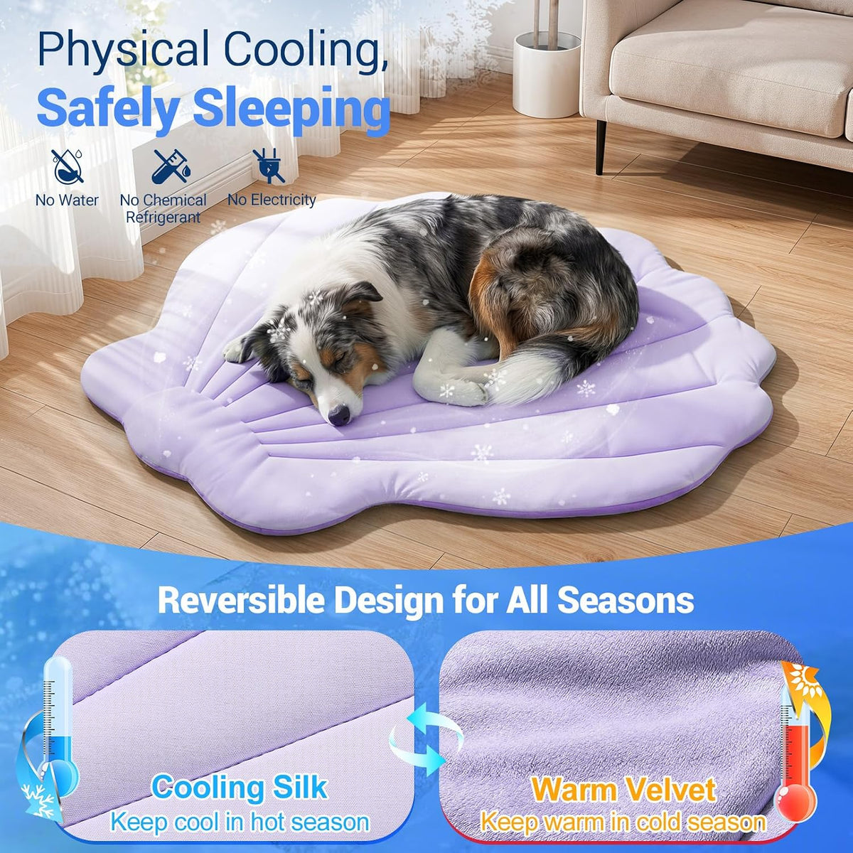 Q-Max>0.4 Dog Cooling Mat, 59''×40'', Blue+Grey - Shell-Macaron Purple / L - image 2