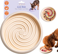 Lick Dish, Silicone Lick Mat + Slow Feeder for Cats & Small Dogs - Almond / Large