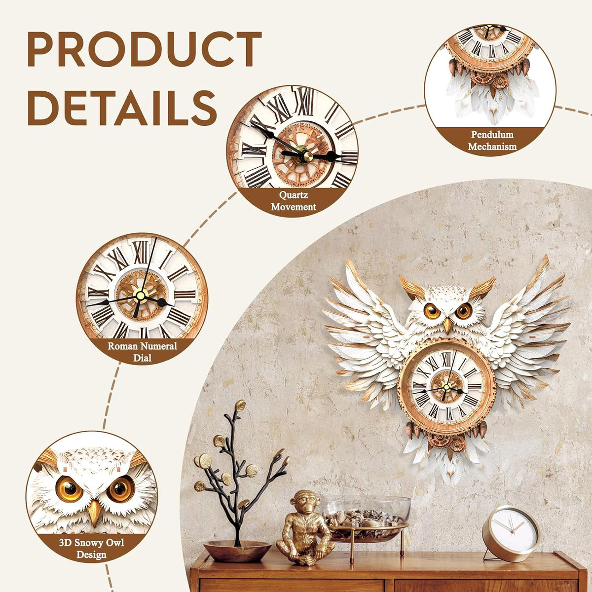 Halloween 3D Puzzles for Adults Halloween Puzzle Clock Adult Craft – Fun for Kids & Family - Snowy Owl Clock - image 3