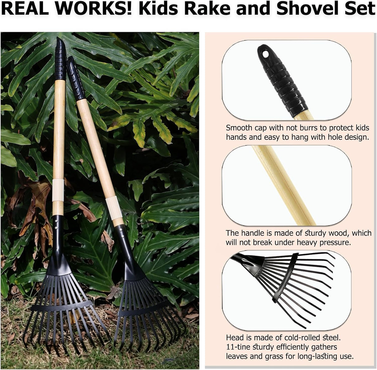 CHEERBANK kid rakes, four child size lawn rakes with wooden handles - view 7