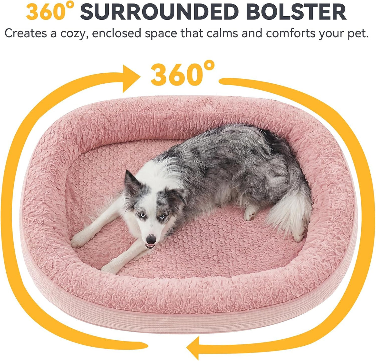 JOEJOY XL Orthopedic Dog Bed for Large Dogs, 360° Oval Bolster - Pink / 42"l X 32"w X 7.5"th - image 3