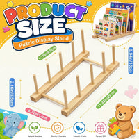 Barydat 2 piece natural wood puzzle rack organizer holding jigsaw puzzle boxes upright - view 3