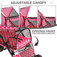MoNiBloom 4 Wheels Pet Stroller, Easy-Fold Umbrella Shaped Dog Cat Jogger Stroller w/Storage Bag & Visible Mesh for Small/Medium Dogs Cats Hot Pink Polka Dots