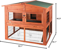TRIXIE natura Outdoor Deluxe Rabbit Hutch with Run - Large 2-Story Rabbit Cage with Non-Slip Ramp - Elevated Small Animal House with Secure Playpen, Hinged Roof & Two Pull-Out Trays - in Natural