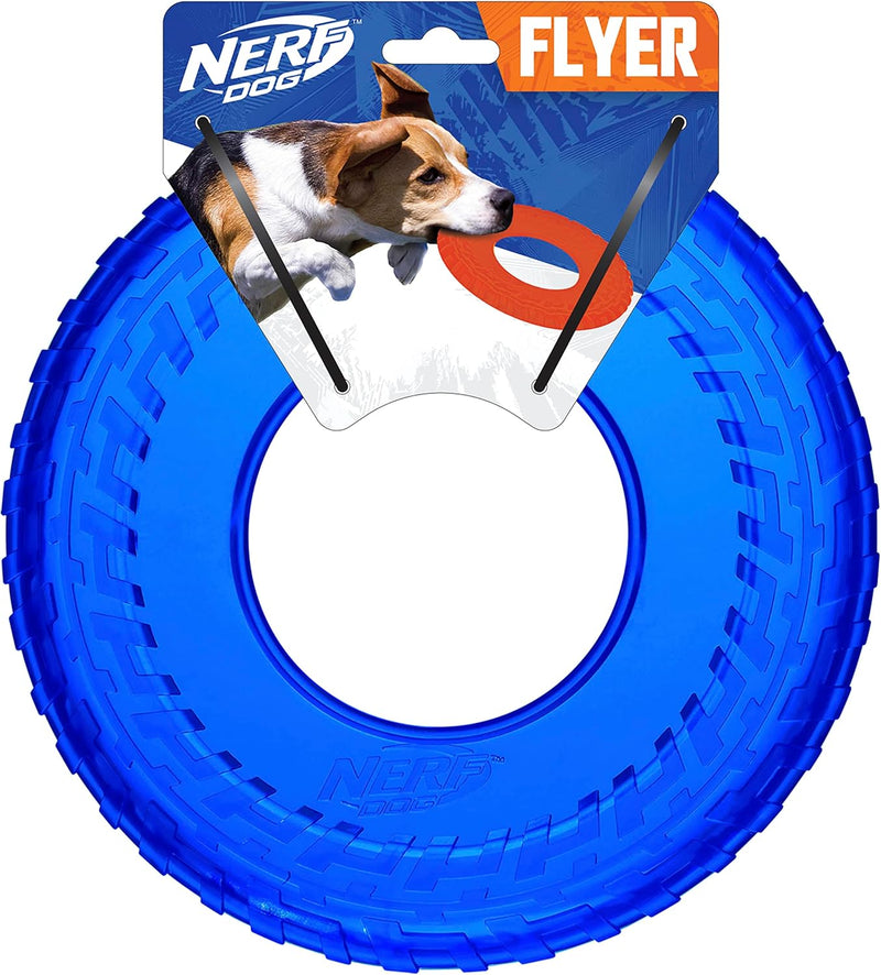 Nerf Dog 10in Enhanced Translucent TPR Tire Flyer, Blue