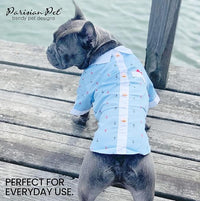 Parisian Nautical Dog Shirt - 100% Cotton Anchor Clothes - Blue and White Costume for Large Dogs