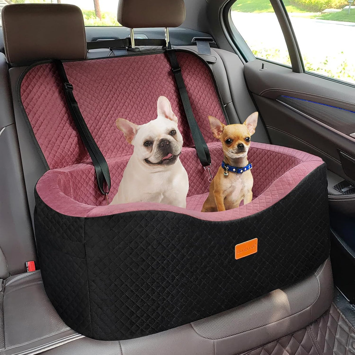 BLVRYVIO Large Dog Car Seat for Medium Sized Dogs Under 55lbs or 2 - Mauve / Large