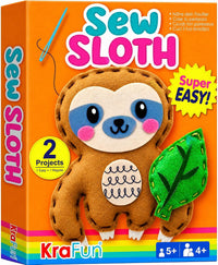 KRAFUN Beginner Sewing Kit, Sew Kitten & Mouse, Pre-Cut Felt - Sloth