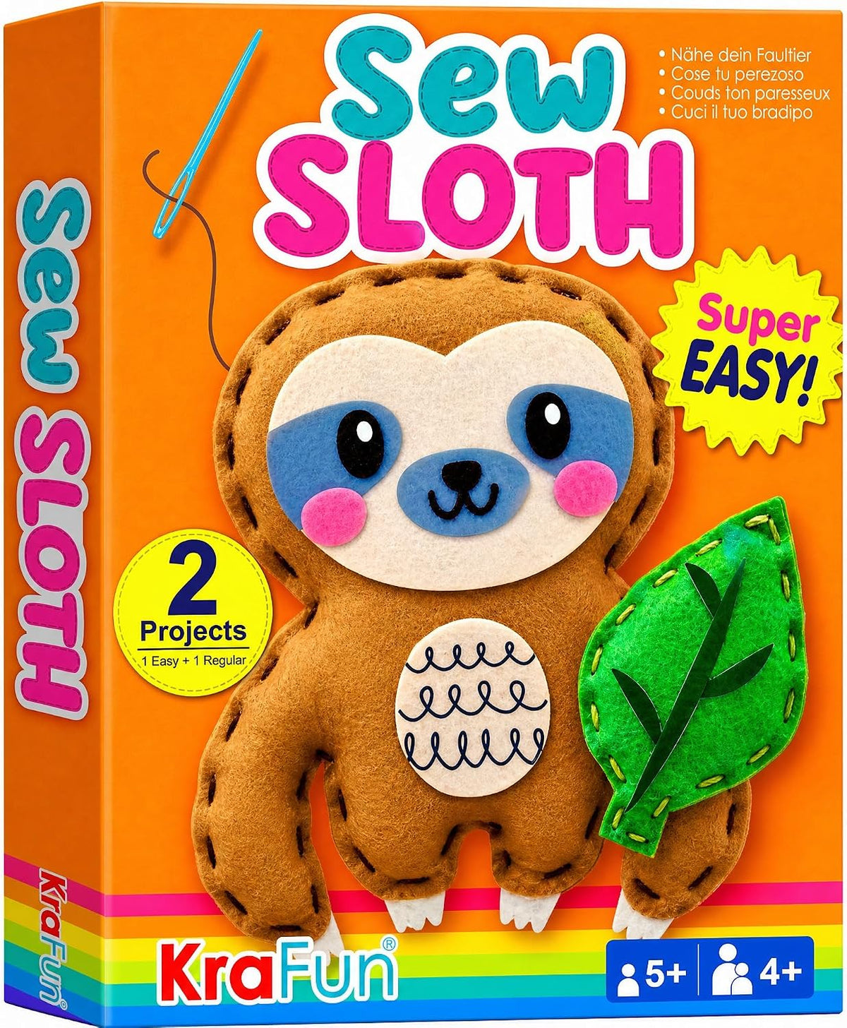 KRAFUN Beginner Sewing Kit, Sew Kitten & Mouse, Pre-Cut Felt - Sloth