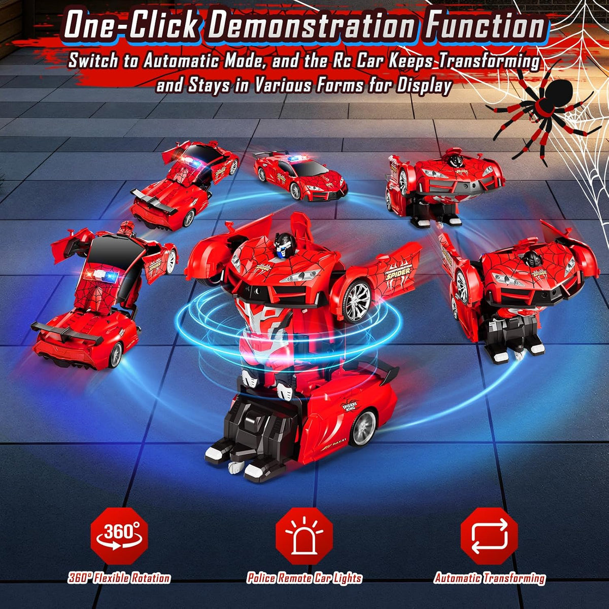 Spider Remote Control Car with Police Light - Red - image 2