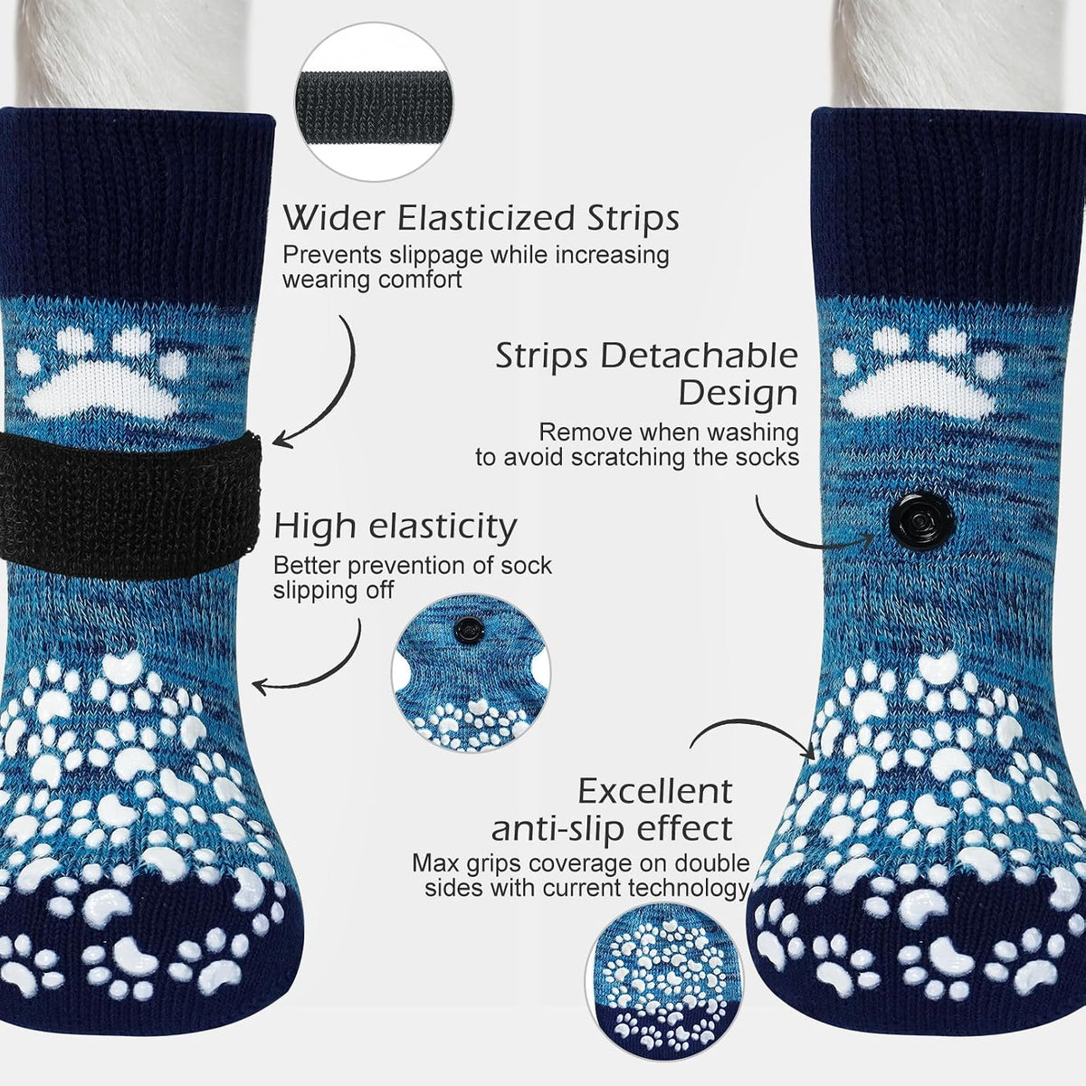 Anti Slip Dog Socks to Prevent Licking Paws - Small (4 Count) / Blue - image 2