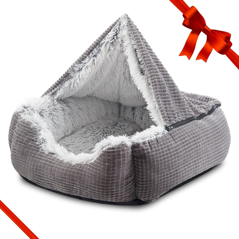 MIXJOY Dog Beds for Small Medium Dogs with Hooded Attached - 20.0"L x 19.0"W x 6.0"Th