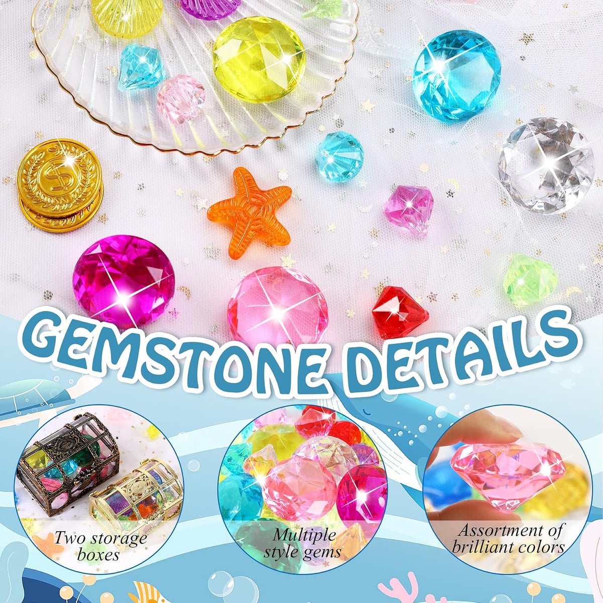 MARFOREVER 150 colorful acrylic pirate treasure gems with gunny bag - view 7
