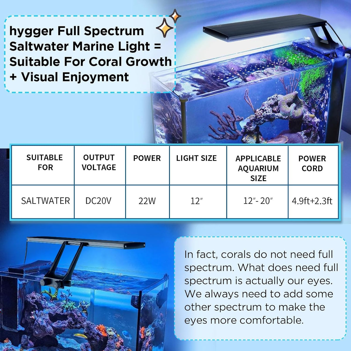 hygger Clip On 24/7 Saltwater Aquarium LED Light - image 2