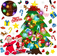 Felt Christmas Tree for Toddlers with Snowflake Light + 32 Ornament - B-Colorful Light