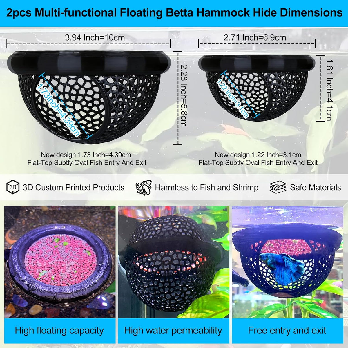2pcs Wood Fish Feeding Ring for Aquarium，Floating Betta Hammock - Black / 1pcs big and 1pcs small floating version - image 2